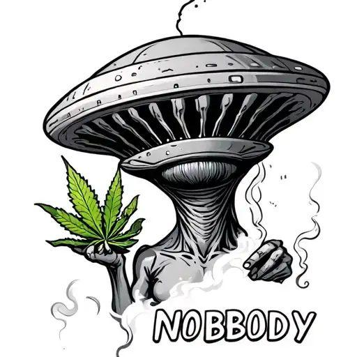 Tired Alien Smoking Weed In Ufo With Nobody Written Under It