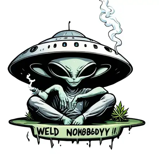 Tired Alien Smoking Weed Sitting In Ufo With Nobody Written Under It