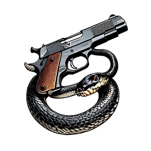 A Snake Rolling On Arm To Hand With 1911 Pistol