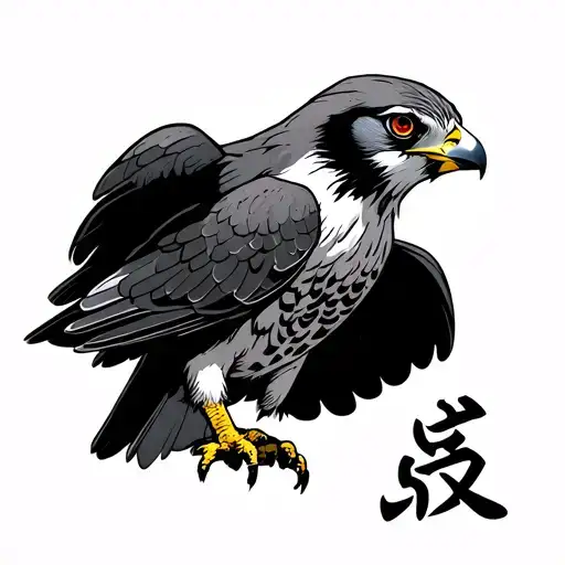 Peregrine Falcon With A Hayabusa Kanji Symbol