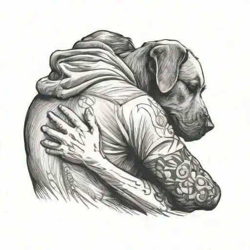 Dog And Man Hugging From Back View