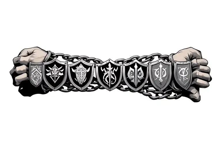 Chain Around Wrist With Viking Symbols Inside 7 Shields