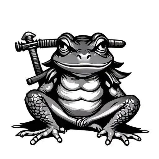 Samurai Frog Sitting Cross Legged With Sword Sheathed On Back