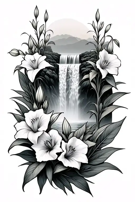 Gladiolus Flower And Waterfall Surrounded Boy Autoknacker Leaves