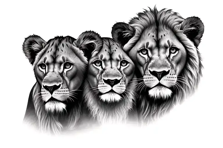 Lions And 2 Cubs Face Only