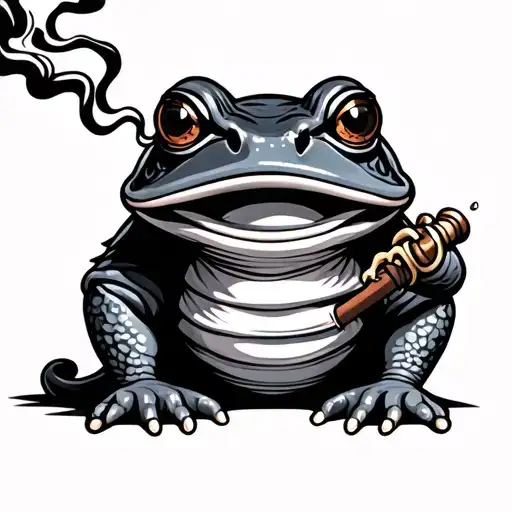 Samurai Frog Smoking Outline