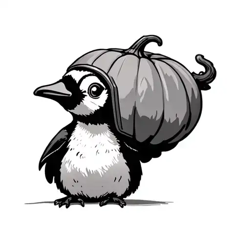 Penguin With A Pumpkin Helmet