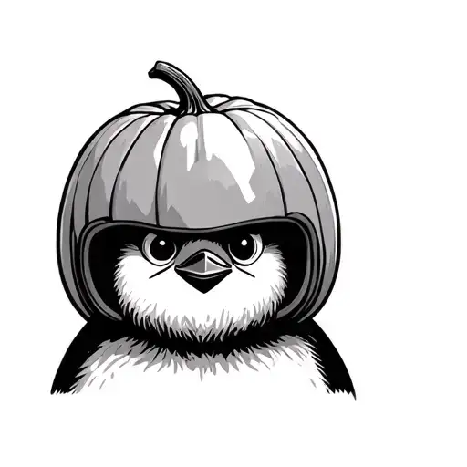 Penguin Wearing A Pumpkin As A Helmet