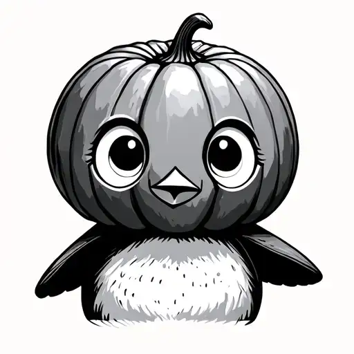 Cute Penguin Wearing A Pumpkin On Its Head With Eye Holes