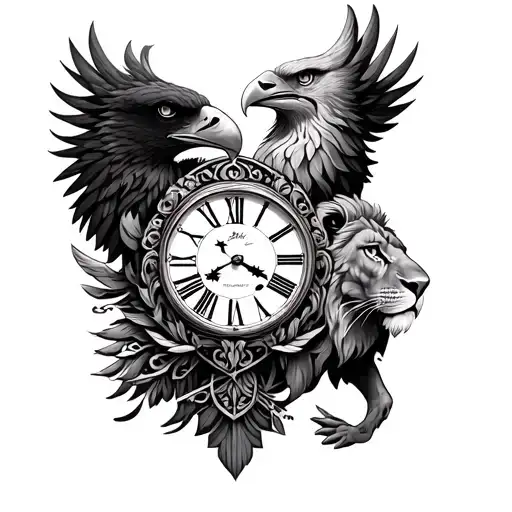 Clock And Eagle And Lion Sleeve