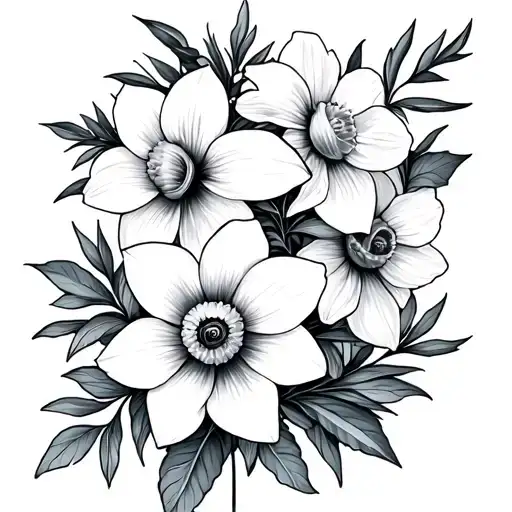 Holly Daffodils Violet Cosmos Flower Bouquet