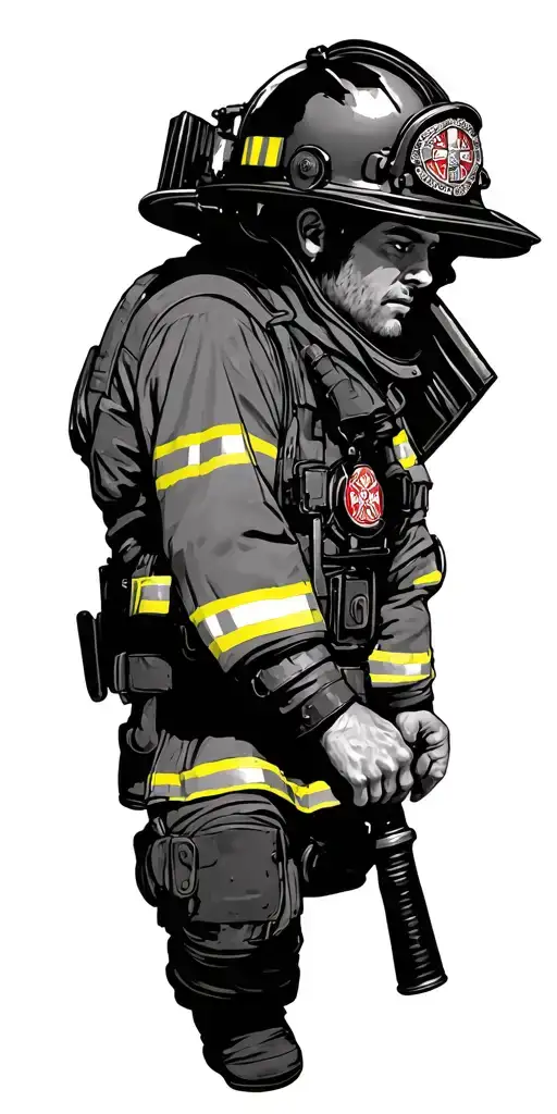 Firefighter And Cross Tattoo Design