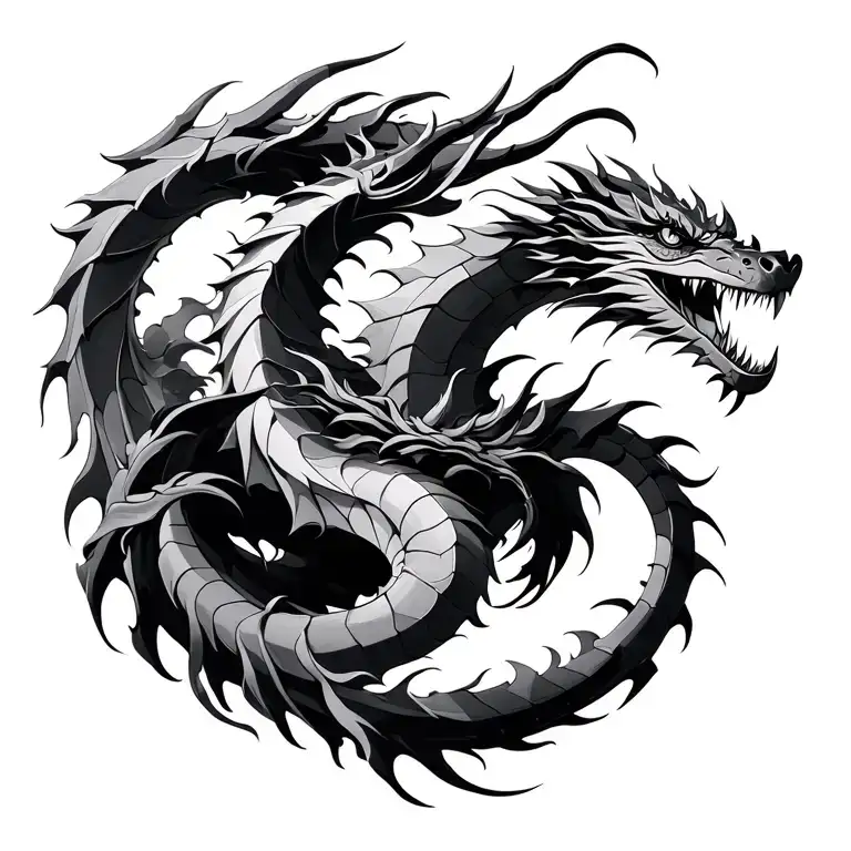 Sketch Of Dragon Tattoo On The Whole Back In Minimalist Style