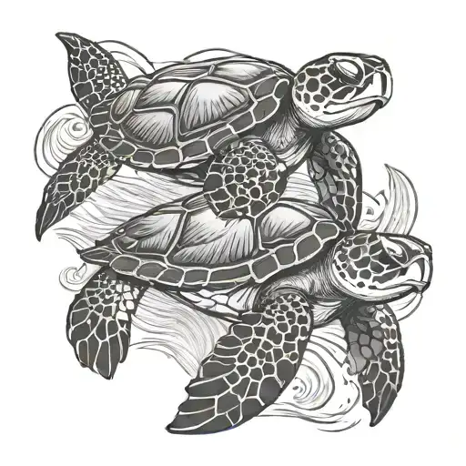 Two Baby Sea Turtles Swimming Together