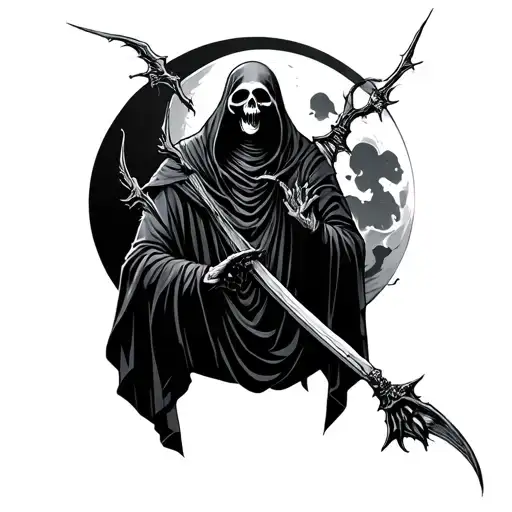 Grim Reaper With Moon Behind Him