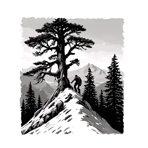 Climber Ascent On The Mountain Tree Of