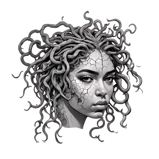 African American Woman Phenotype Medusa Head With Cracks In Face