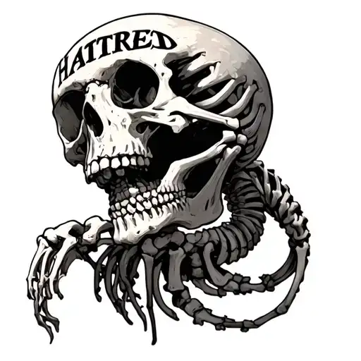 A Ouroborus Skeleton Eating Its Tail With The Words In Its Skeleton Spelling Out Hatred