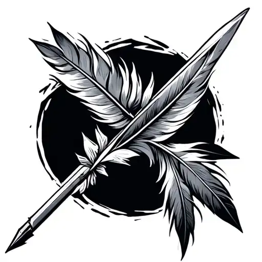 Arrow With Feathers Near The Spearhead