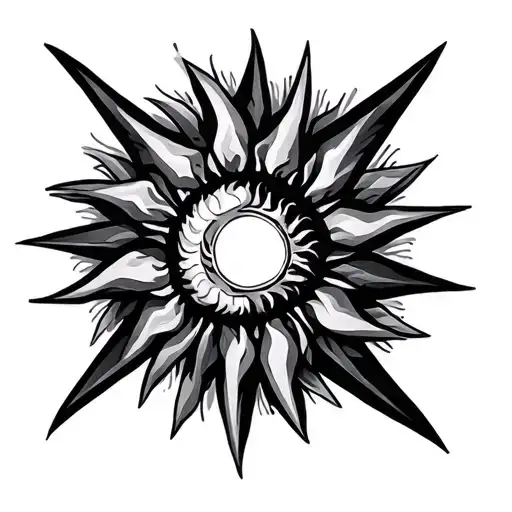 Sun Tattoo With A In The Middle Black And White Geometric Design