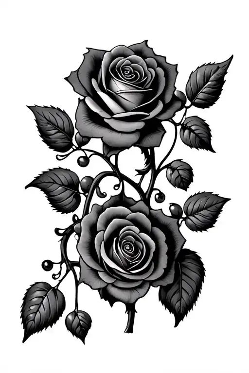 Roses And Grape Vine Intertwined