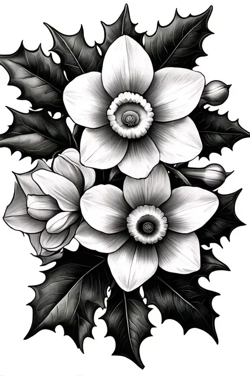 Daffodil And Holly Flowers
