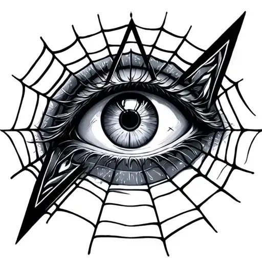 Eye Inside Pyramid Surrounded By Web