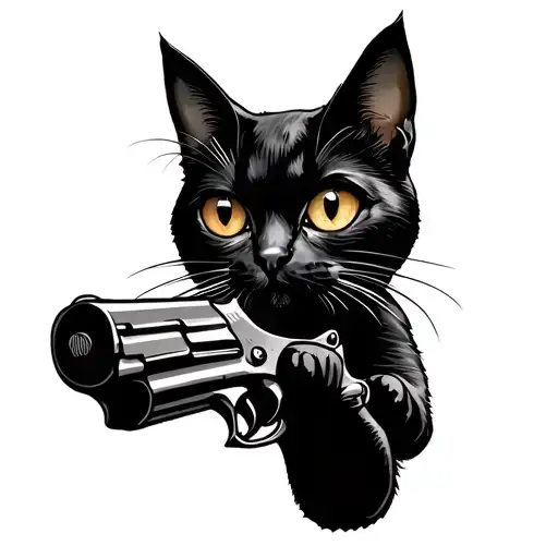 One Eyed Black Cat With Gun