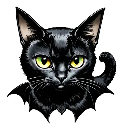 One Eyed Black Cat With Bat Wings