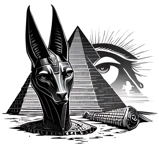 Anubis With Pyramids And The Eye Of Horus In The Background