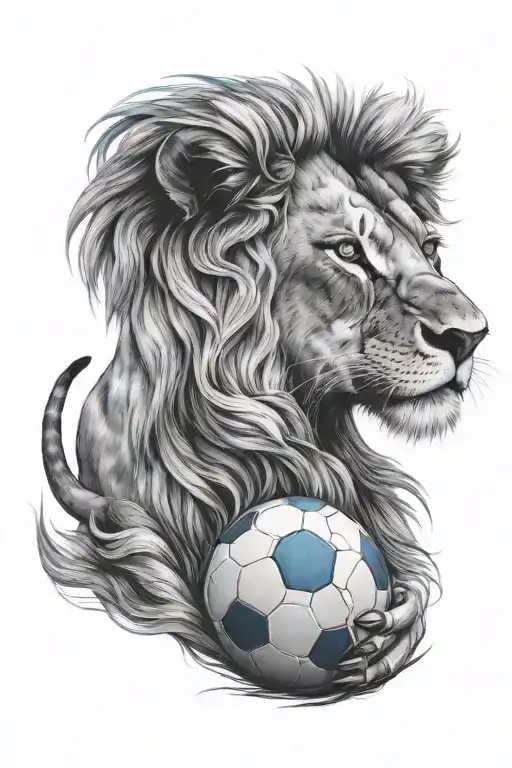 Lion With Blue Eye Including A Football