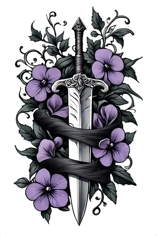 Dagger With Vines And Violets Wrapped Around