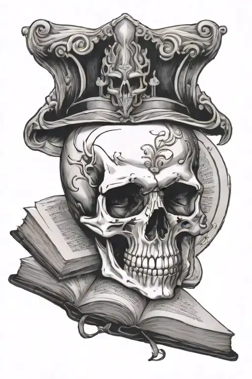 Skull And Book Open In Front