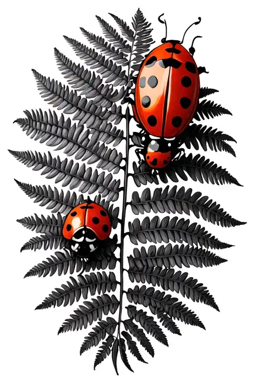 Ladybugs Climbing A Fern Patterns Surrounding