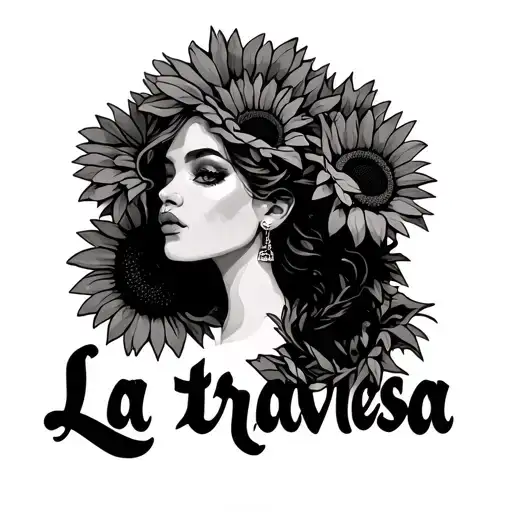 A Bicelyle With La Traviesa In Script Underneath Her With Sunflowers
