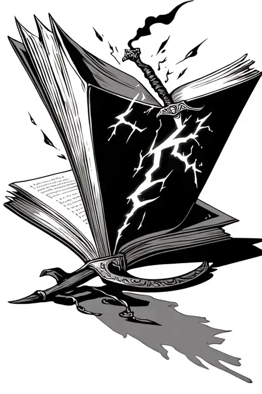 An Open Book Being Stabbed By A Dagger With Lightning Coming Out Of The Book