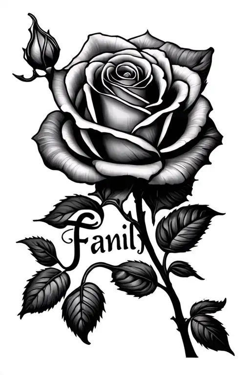 Rose With The Word Family As The Stem Going From The Rose