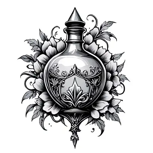 Pointed Antique Poison Bottle With Iron Floral Patterns