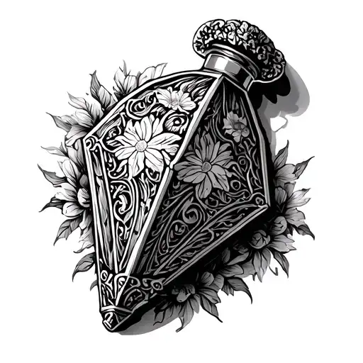 Coffin Shaped Antique Poison Bottle With Iron Floral Patterns