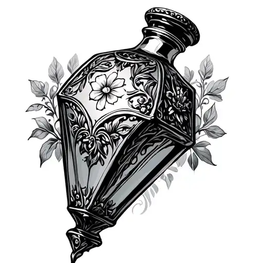 Glass Coffin Shaped Antique Poison Bottle With Iron Floral Patterns