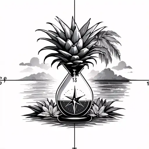 Create A Ratio With An Hour Glass And Compass That Ties Into An Existing Pineapple And Sunset Design