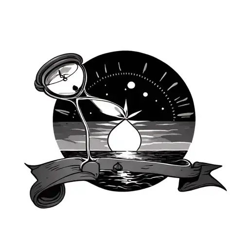 Create A Tattoo With An Hour Glass And Compass That Ties Into A Sunset Tattoo That Already Exists