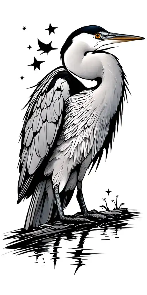 A Heron Bird Looking At The Night Sky