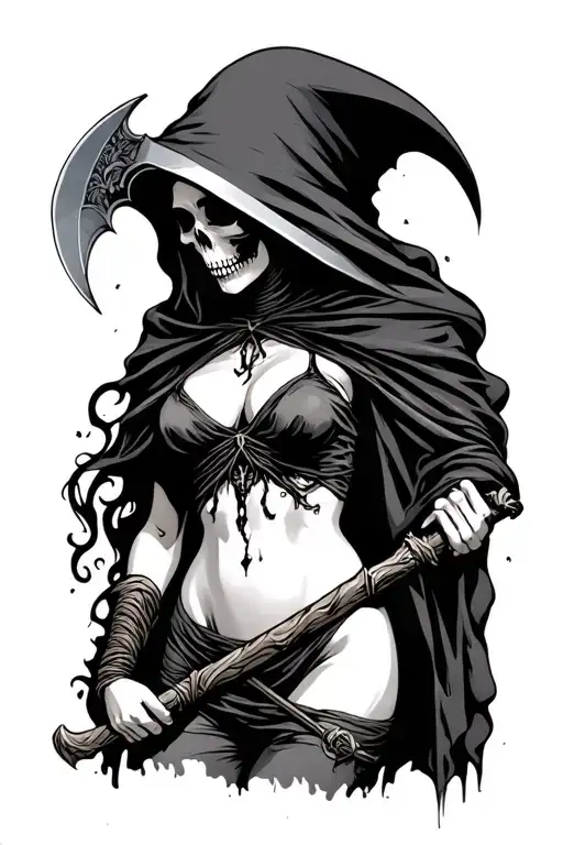 Grim Reaper Nude Girl Holding Scythe