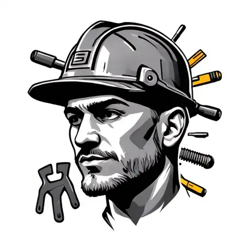 Head Tattoo On Male Something With Construction Tools