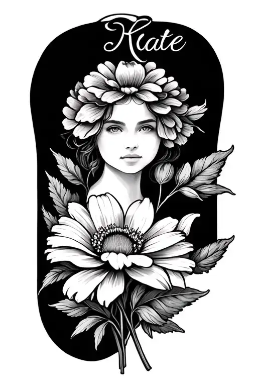 July Birth Flower Simple Lines With The Name Kate