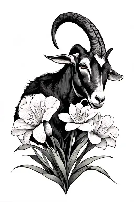 Goat And Narcissus Flower Emerging