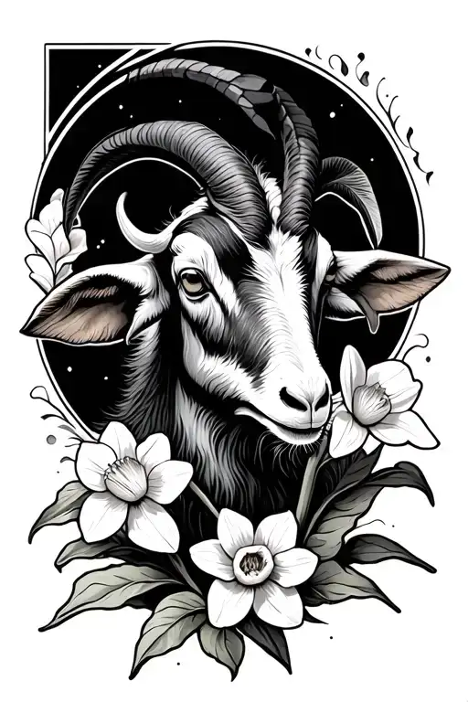 Goat And Narcissus Flower Emerging Representing Imagination