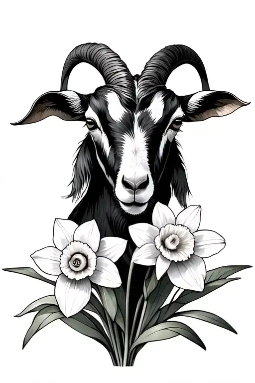 Goat And Narcissus Flower