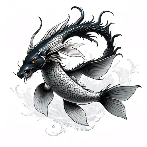 Koi Fish With Dragon Flying